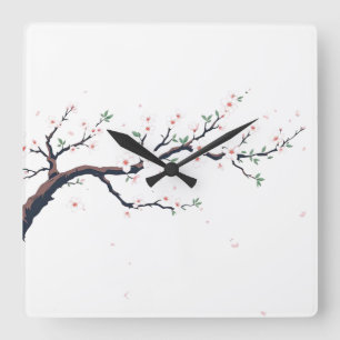 Minimalistisk japansk trädgren fyrkantig klocka