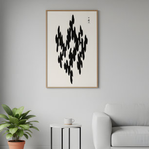 Minimalistisk japansk träsnittskonst i svart och v poster