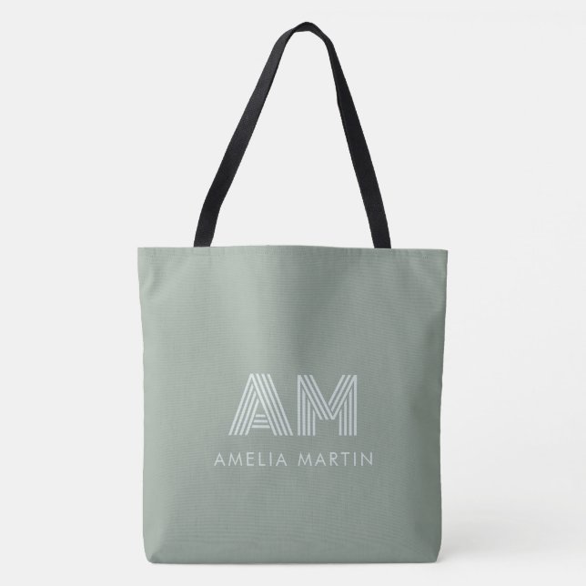 Minimalistisk jordnära matcha grön monogram tygkasse (Framsida)