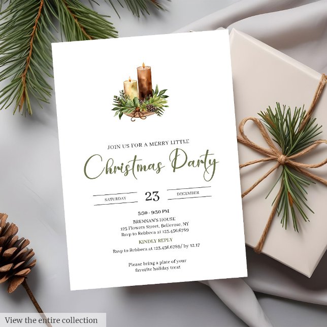 Minimalistisk jordnära röd grön rustik julfest inbjudningar (Minimalist Earthy Red Green Rustic Christmas Party

)