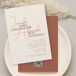 Minimalistisk jordnära terrakotta med RSVP QR-kod Inbjudningar