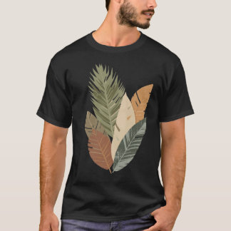 Minimalistisk jordton botanisk blad T-shirt
