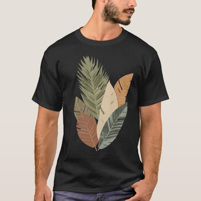 Minimalistisk jordton botanisk blad T-shirt (Framsida)
