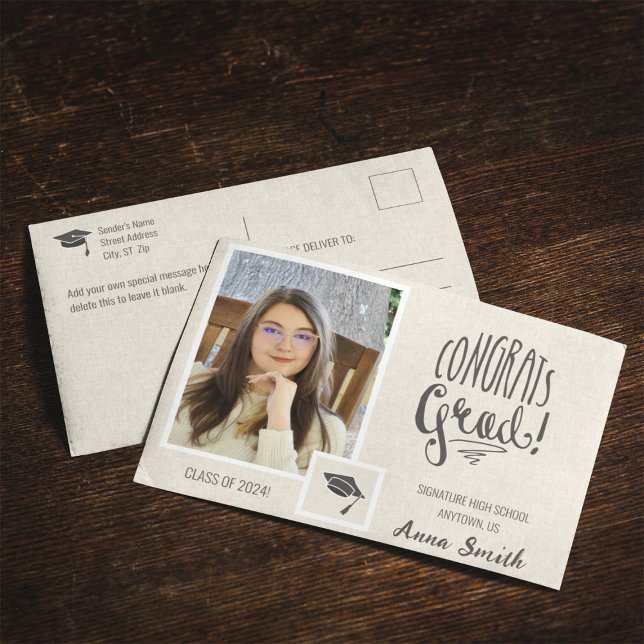 Minimalistisk jordton examenskort meddelande vykort (Skapare uppladdad)