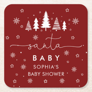 Minimalistisk jul Baby Shower Röd Underlägg Papper Kvadrat