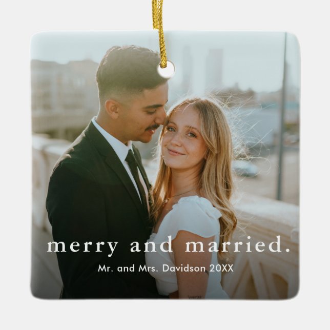 Minimalistisk Jul Typ Glad Och Gift Foto Jul Julgransprydnad Keramik (Framsida)