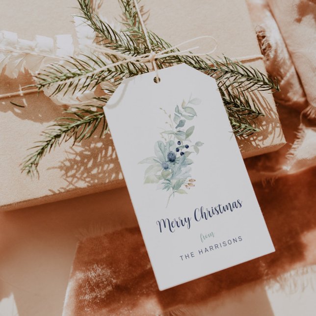 Minimalistisk jul vattenfärg botanisk  presentetikett (Skapare uppladdad)