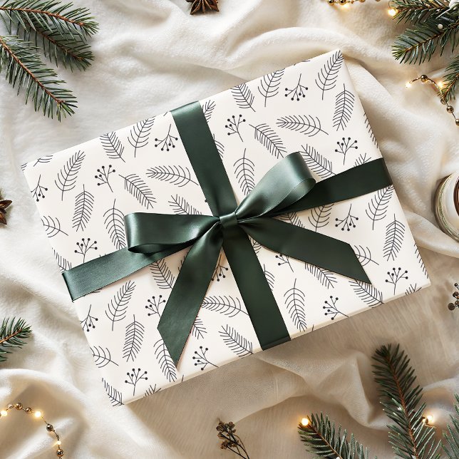 Minimalistisk jul vintern tallgrenmönster presentpapper (Skapare uppladdad)