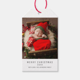 Minimalistisk julfamiljs-foto med Baby, Helgdagar Presentetikett