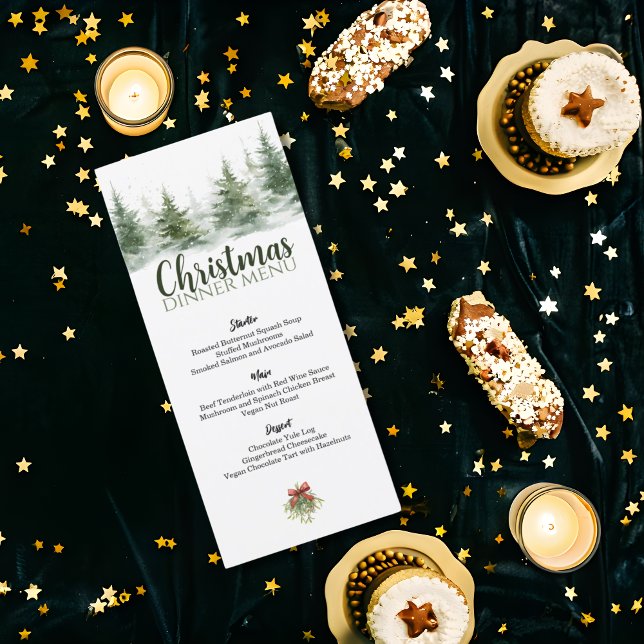 Minimalistisk julfärgsfärg Evergreen Snö Meny (Skapare uppladdad)