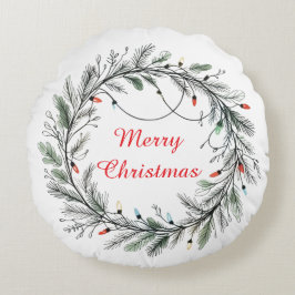 Minimalistisk julfrand och Ljus Rund Kudde