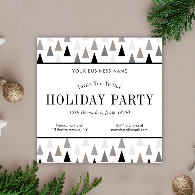 Minimalistisk Julgranar Julfest Business Inbjudningar (Minimalist business Christmas party invitation design in grey and white with elegant serif fonts)