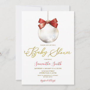 Minimalistisk julgransprydnad guld babyfirande inbjudningar