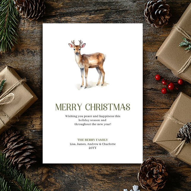 Minimalistisk julhjort Neutralt manus Högtid Julkort (Minimalist Christmas Ornament Neutral Script Holiday Card)