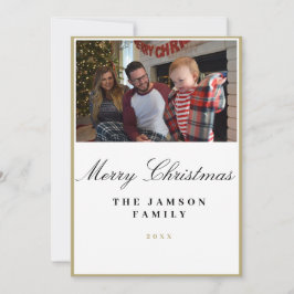 Minimalistisk julkort med guldram för familjefoto inbjudningar