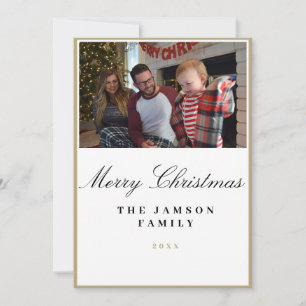 Minimalistisk julkort med guldram för familjefoto inbjudningar