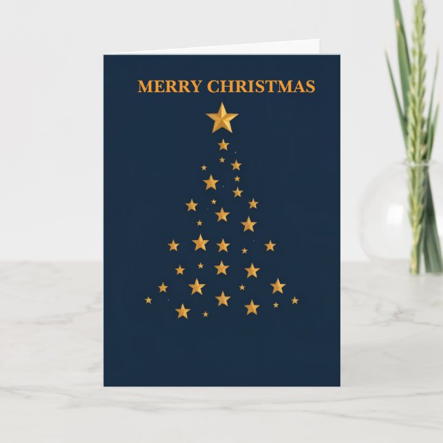 Minimalistisk julkort med guldstjärna och julgran helgkort (Framsida)