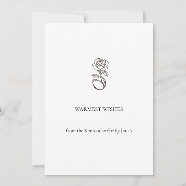 Minimalistisk julkort med ros, elegant varmaste ön (Framsida)