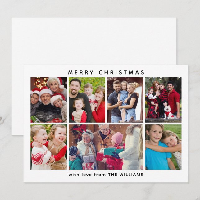 Minimalistisk julkort med sex foton för familjen (Fram/baksida)