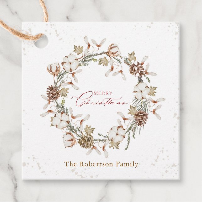 Minimalistisk julkrans gåvor etiketter (Framsida)