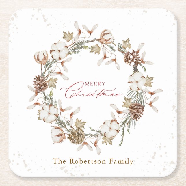 Minimalistisk julkrans underlägg papper kvadrat (Framsidan)
