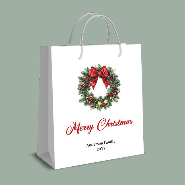 Minimalistisk julkranspresentväska med personlig t (Minimalist Christmas wreath gift bag personalized)