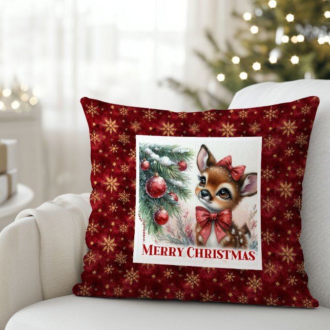 Minimalistisk julpresent för barn - Bambi i snöig  Kudde (Minimalist Baby Deer Snowy Forest Kids Gift Christmas Pillow

)