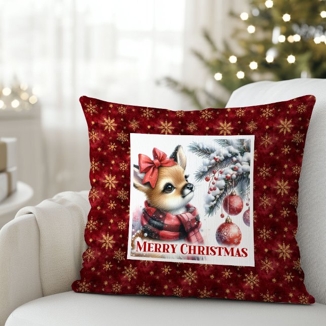 Minimalistisk julpresent för barn med Dovhjort i s Kudde (Minimalist Baby Deer Snowy Forest Kids Gift Christmas Pillow

)