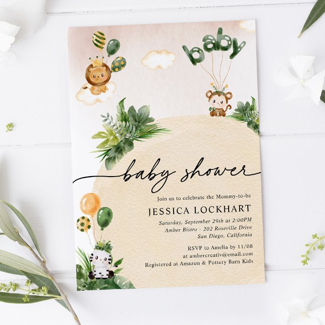 Minimalistisk jungle Safari Girl Baby Shower Inbjudningar (Skapare uppladdad)