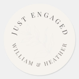Minimalistisk 'Just Engaged' botanisk varmvitt Runt Klistermärke