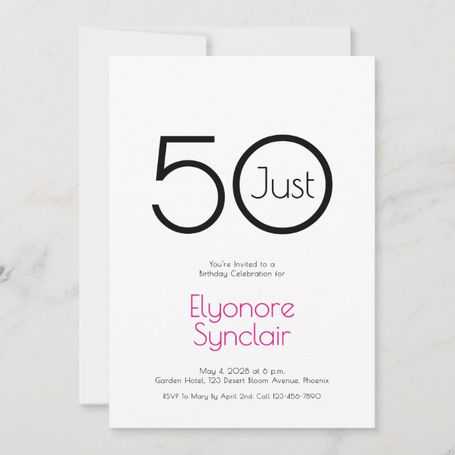 Minimalistisk 'Just Fifty' 50-års födelsedagsinbju Inbjudningar (Framsida)