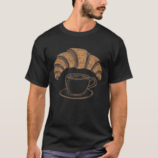 Minimalistisk kaffe & croissant-linjär sommar-t-sh t shirt