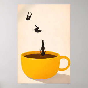 Minimalistisk kaffedykkerplakat, surreal drickskon poster