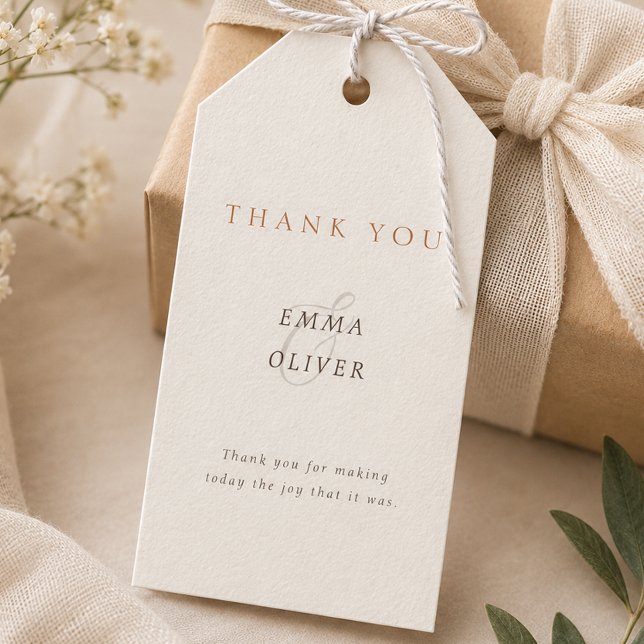 Minimalistisk Kakaobrun Tack Bröllop Presentetikett (Minimalist Cocoa Brown Thank you Wedding Gift Tags)