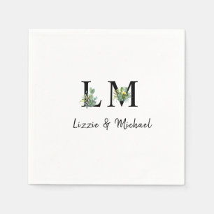 Minimalistisk Kaktus Monogram Namn Vit Cocktail Pappersservett