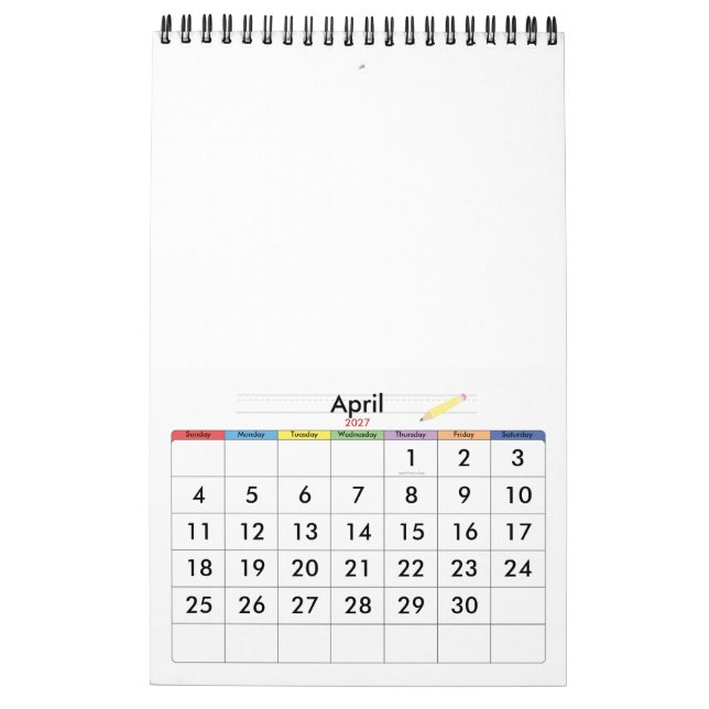 Minimalistisk kalender ÅR/STORLEK/FÄRG/DESIGN (Apr 2027)