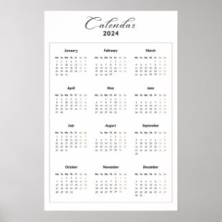 Minimalistisk kalender för 2024 poster