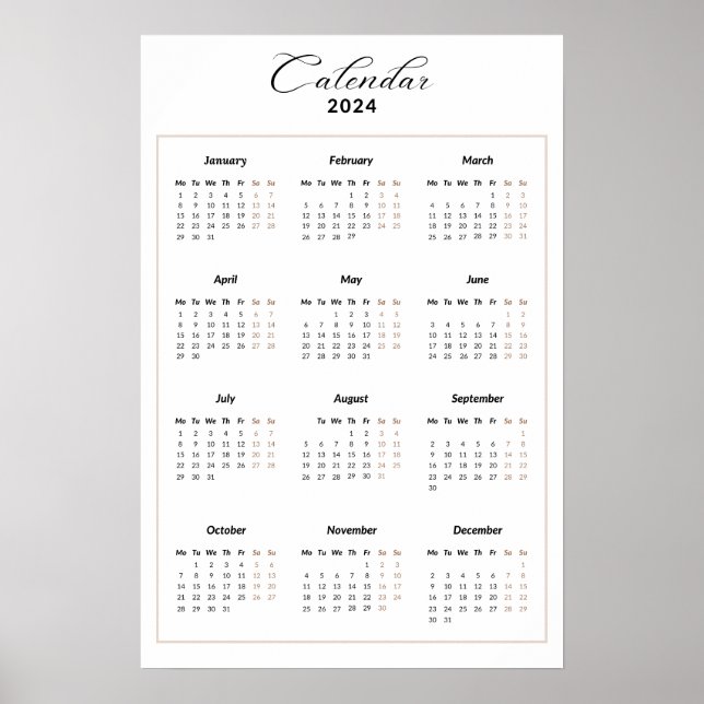 Minimalistisk kalender för 2024 poster (Framsidan)
