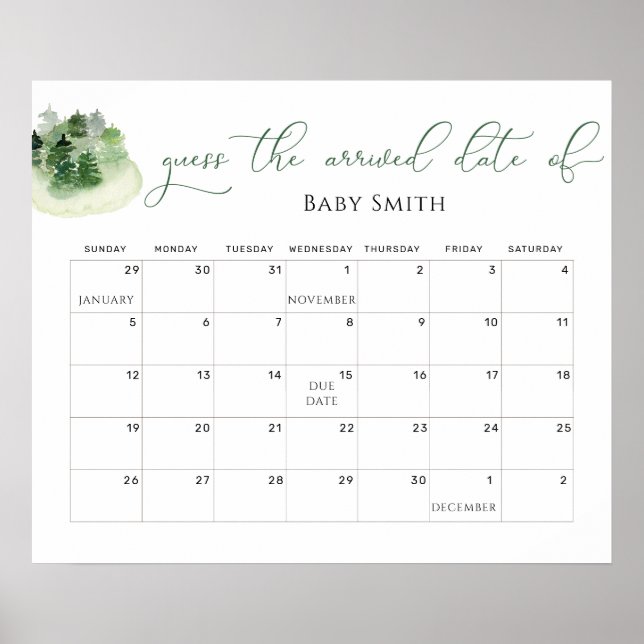 Minimalistisk kalender för gissning av förlossning poster (Framsidan)