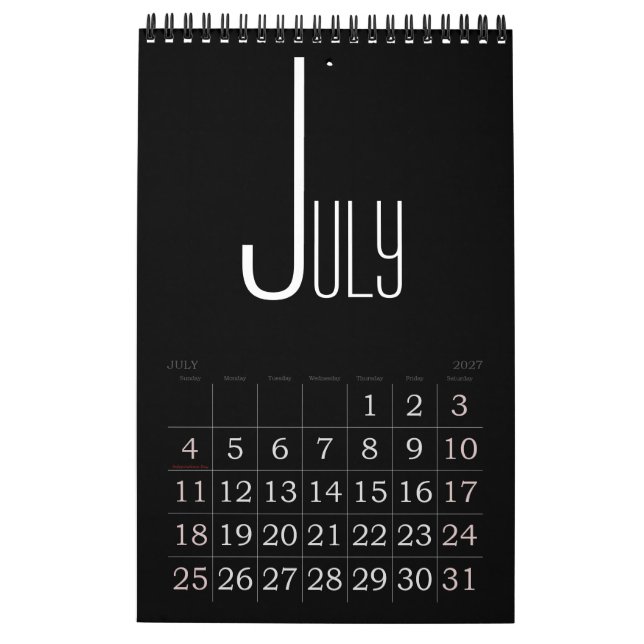 Minimalistisk kalender för svart färg (Jul 2027)