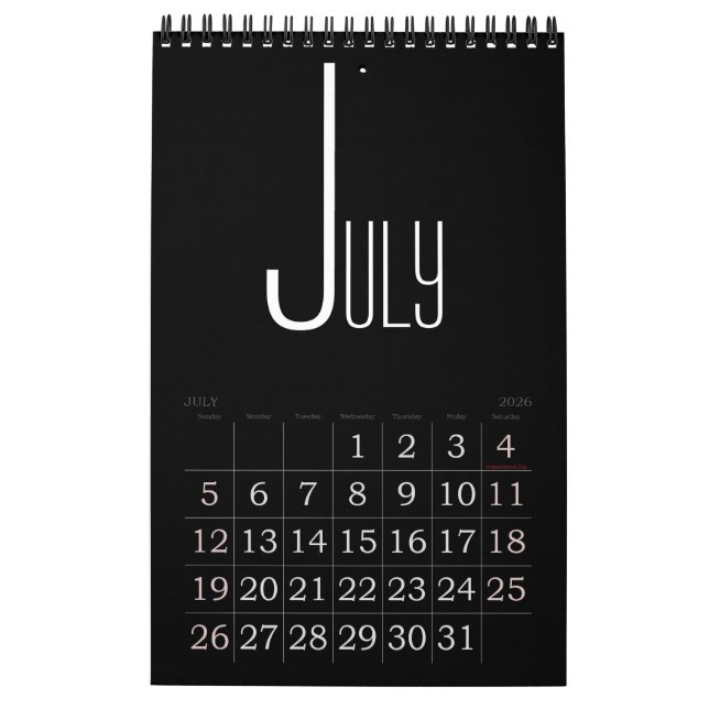 Minimalistisk kalender för svart färg (Jul 2026)