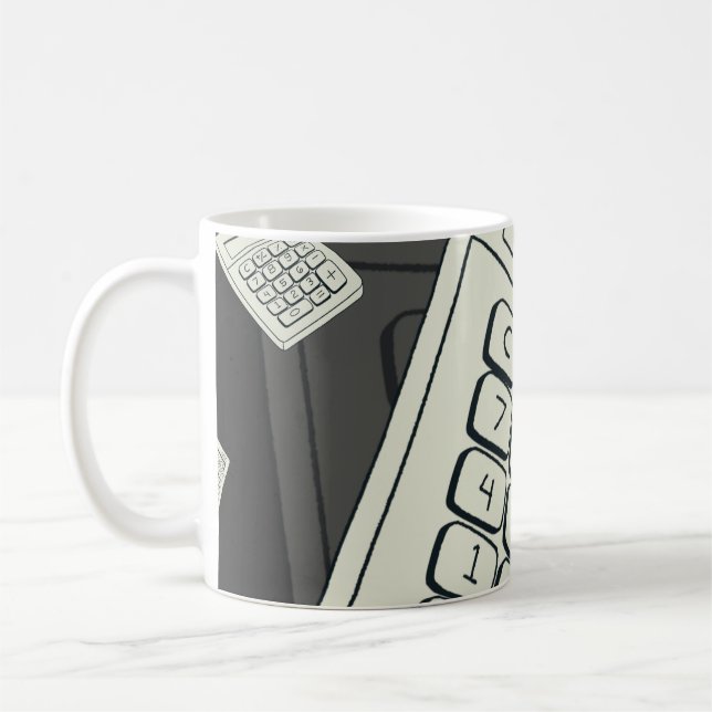 Minimalistisk kalkylator och matematisk mönsterill kaffemugg (Vänster)
