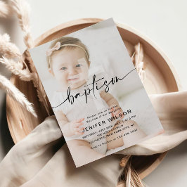 Minimalistisk kallgrafi Foto Baby-baptism Inbjudningar