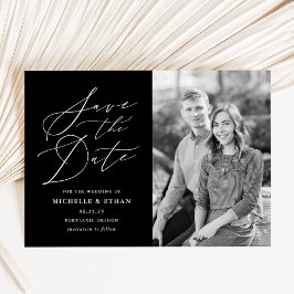 Minimalistisk kallgrafi, svart och vitt foto spara datumet