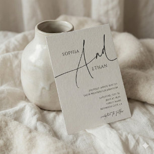 Minimalistisk kalligrafi Avslappnad White Bröllop Inbjudningar