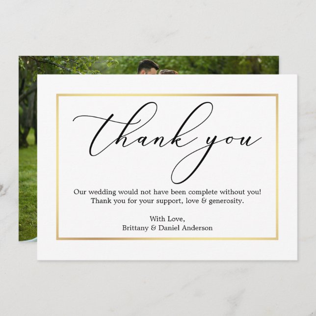 Minimalistisk kalligrafi Bröllop Guld Tack Kort (Fram/baksida)