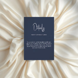 Minimalistisk kalligrafi bröllop marinblått tilläggskort