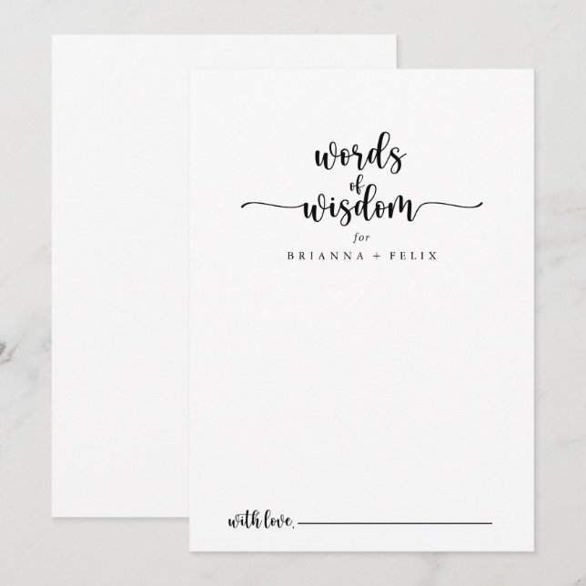 Minimalistisk kalligrafi Bröllop Ord i Wisdom Rådkort (Fram/baksida)