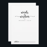 Minimalistisk kalligrafi Bröllop Ord i Wisdom Rådkort<br><div class="desc">Denna minimalistiska kalligrafi av bröllop ord av visdomskort är perfekt för ett bröllop i Österrike. Den enkla och elegant designen har skript av typen klassisk och finare i svartvitt. De här korten är perfekter för bröllop, möhippa, babydusch, studentfest och mycket mer. Anpassa korten med namn från bruden och brudgummen, blivande...</div>