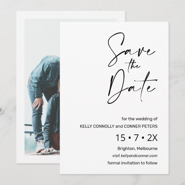 Minimalistisk kalligrafi Bröllop Spara datum-kort Inbjudningar (Fram/baksida)